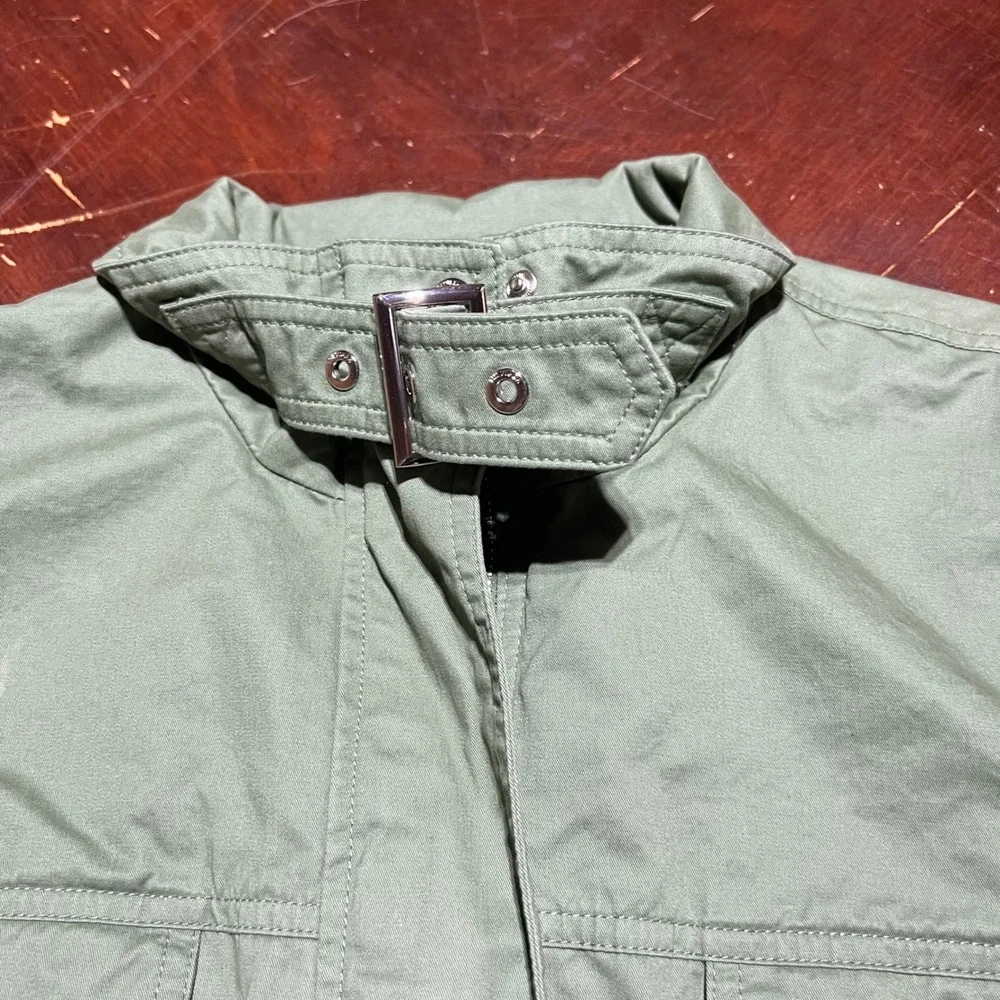 Tommy Jeans Sage Green Utility Jacket Womens XL Cropped Cotton Twill Boxy Zip Up